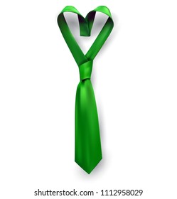 Isolated vector tor Fathers day gift greeting card banner poster with relistic satin blue necktie knot. Male tie design.Heart shaped symbol of love and respect.