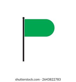 The isolated vector triangular gradient green flag icon with black pole. Most commonly associated with golf, as shown in the flag in hole emoji.