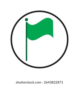 The isolated vector triangular gradient green flag icon with  green pole. Most commonly associated with golf, as shown in the flag in hole emoji.