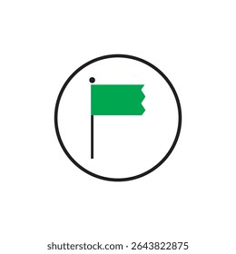 The isolated vector triangular gradient green flag icon with black pole. Most commonly associated with golf, as shown in the flag in hole emoji.