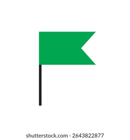 The isolated vector triangular gradient green flag icon with black pole. Most commonly associated with golf, as shown in the flag in hole emoji.