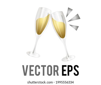 The isolated vector two flutes of alcohol drink gold champagne sparkling wine icon being clinked together