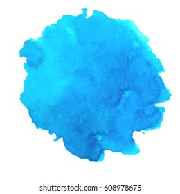 Isolated vector watercolor blue splash. Abstract cyan blot background. Sea, tropical ocean, lagoon element. Design element. Azure blob