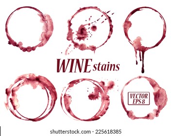 Isolated vector watercolor spilled wine glasses stains icons 