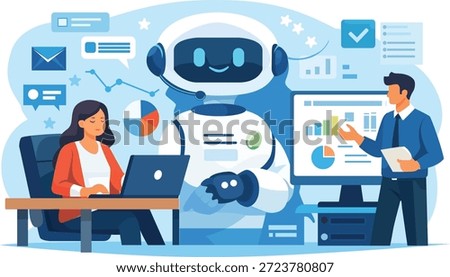 Isolated vector white background of an AI Assistance at work Illustration