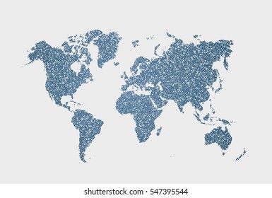 Isolated vector white and blue dotted world map on white background. Computer abstract infographic for presentation. EPS 10