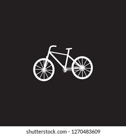 Isolated vector, white silhouette of mountain bike on black background, symbol