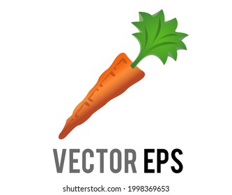 The isolated vector whole bright orange carrot icon, topped with long green leaves, as if freshly plucked from the garden