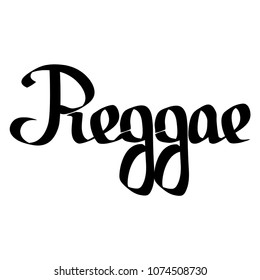 Isolated vector word "reggae". Lettering of rastafarian music style.