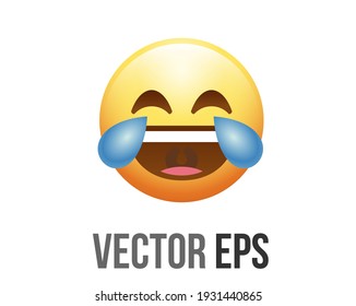 The isolated vector yellow face laughing icon with crying tear