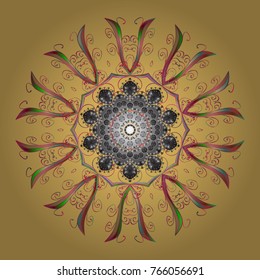 Isolated of vector yellow, gray and pink snowflakes. Fine winter ornament. Snowflakes collection. Vector illustration.