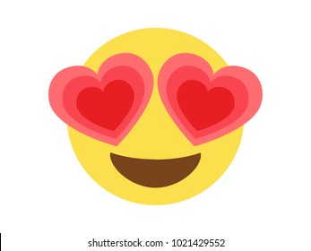 Isolated vector yellow happy face with red heart eyes flat icon