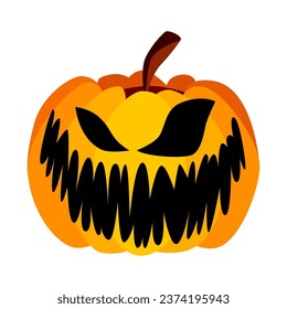 aislado vector amarillo naranja festivo espantoso calabaza de halloween scary jack o cara de linterna, un solo espeluznante icono de calabaza riendo sonrisa de calabaza tallada personaje de dibujos animados, espeluznante temporada de cosecha de octubre