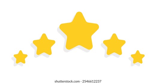 Clipart de clasificación de estrellas amarillo Vector aislado con sombra. Ilustración en diseño plano perfecto para ilustrar App de negocios y sistemas de revisión en línea. Icono de cinco estrellas de oro. Icono de revisión de calificación por estrellas.