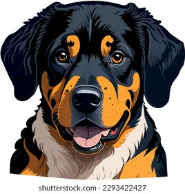 Isolated Vectorial Rottweiler Dog Cute Colorful Pet Can Be Sticker Ready for printing