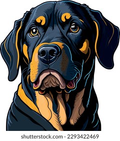 Isolated Vectorial Rottweiler Dog Cute Colorful Pet Can