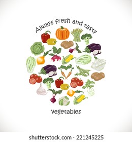 Isolated vegetables in a circle. Vector illustrations