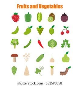 Isolated vegetables set: fruits, vegetables, organic. Flat vector illustration set. 