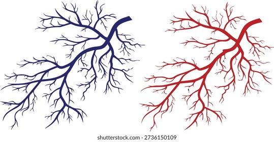 Isolated vein crack patterns illustration, branching line vector art, irregular vein patterns, black and red organic lines, natural texture illustration, vein pattern line art design