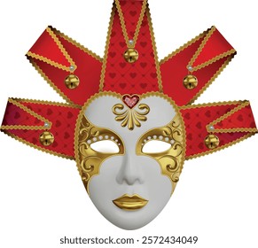 isolated venetian carnival mask with gold decorations. 3d jolly mask