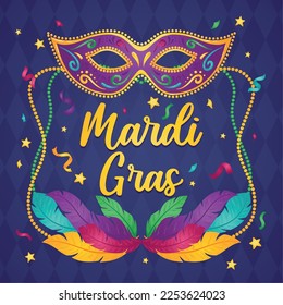 Isolated venetian mask with colored feathers Mardi gras poster Vector