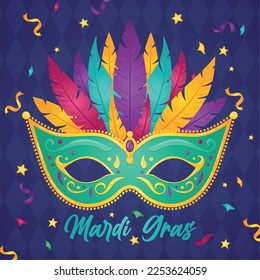 Isolated venetian mask with feathers Mardi gras poster Vector
