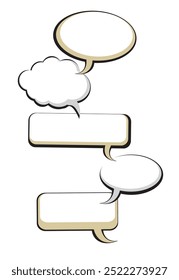 Isolated Vertical Flow of Empty Round Speech Bubbles of Various Geometric Shapes - Creative Graphic  Design Template on White Background, Perfect for Communication and Social Media Themes