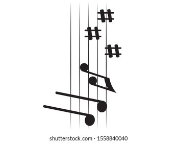 Isolated vertical musical pentagram with musical notes - Vector illustration