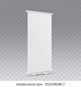 Isolated vertical scroll banner on white background facing right. Vector blank display mockup for product presentation or exhibition