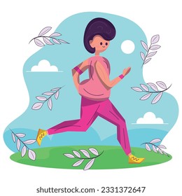 Isolated vibrant colored children hand drawn girl character running Vector