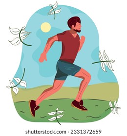 Isolated vibrant colored children hand drawn boy character running Vector