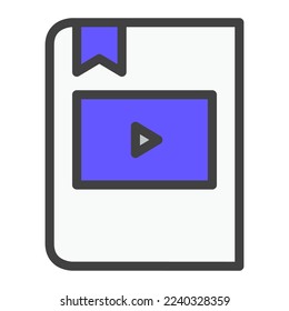 Isolated video e learning in gray color filled icon on white background