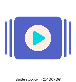 Isolated video slide presentation in blue flat icon on white background. Marketing, advertising, media player, slides