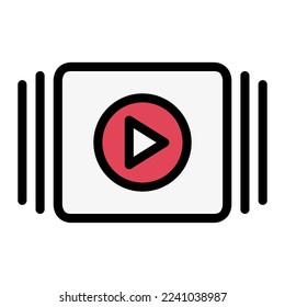 Isolated video slide presentation in color filled icon on white background. Marketing, advertising, media player, slides