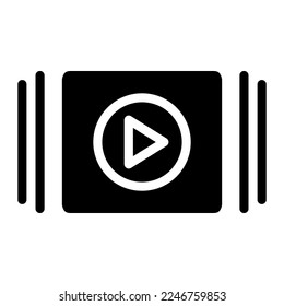 Presentación de diapositivas de vídeo aislada en el icono de glifo sobre fondo blanco. Marketing, publicidad, reproductor de medios, diapositivas