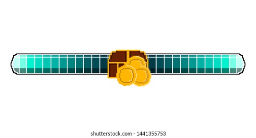 Isolated videogame bar with a chest and golden coins pixelated - Vector