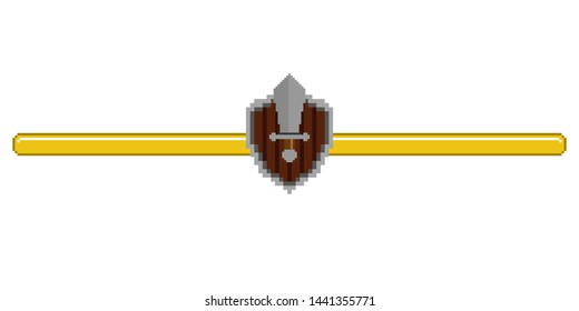 Isolated videogame bar with a shield and sword pixelated - Vector