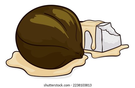 Isolated view of a delicious and salty cheese with fig soaked in sweet syrup. Design in cartoon style over white background.