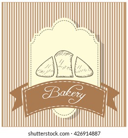 Isolated vintage banner with a ribbon with text and a sketch of a croissant