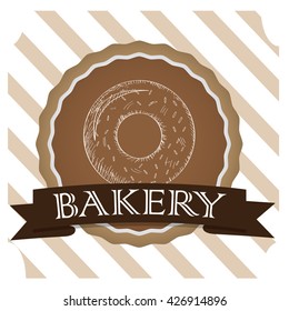 Isolated vintage banner with a ribbon with text and a sketch of a donut
