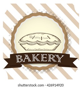 Isolated vintage banner with a ribbon with text and a sketch of a pie