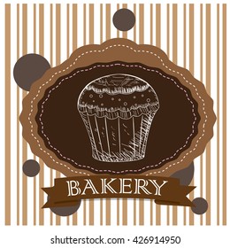 Isolated vintage banner with a ribbon with text and a sketch of a cupcake