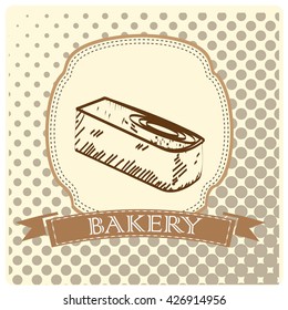 Isolated vintage banner with a ribbon with text and a sketch of a bread