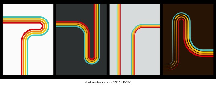 Isolated Vintage Color Stripes Backgrounds 1970s Style Covers, Patterns, Poster Templates
