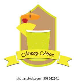 Isolated vintage happy hour label, Vector illustration