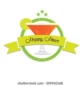 Isolated vintage happy hour label, Vector illustration