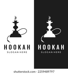 Isolated vintage hookah, shisha or waterpipe logo for club, bar, cafe and shop.