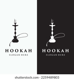 Isolated vintage hookah, shisha or waterpipe logo for club, bar, cafe and shop.