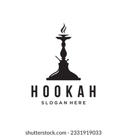 Isolated vintage hookah, shisha or waterpipe logo for club, bar, cafe and shop.