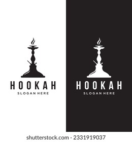 Isolated vintage hookah, shisha or waterpipe logo for club, bar, cafe and shop.